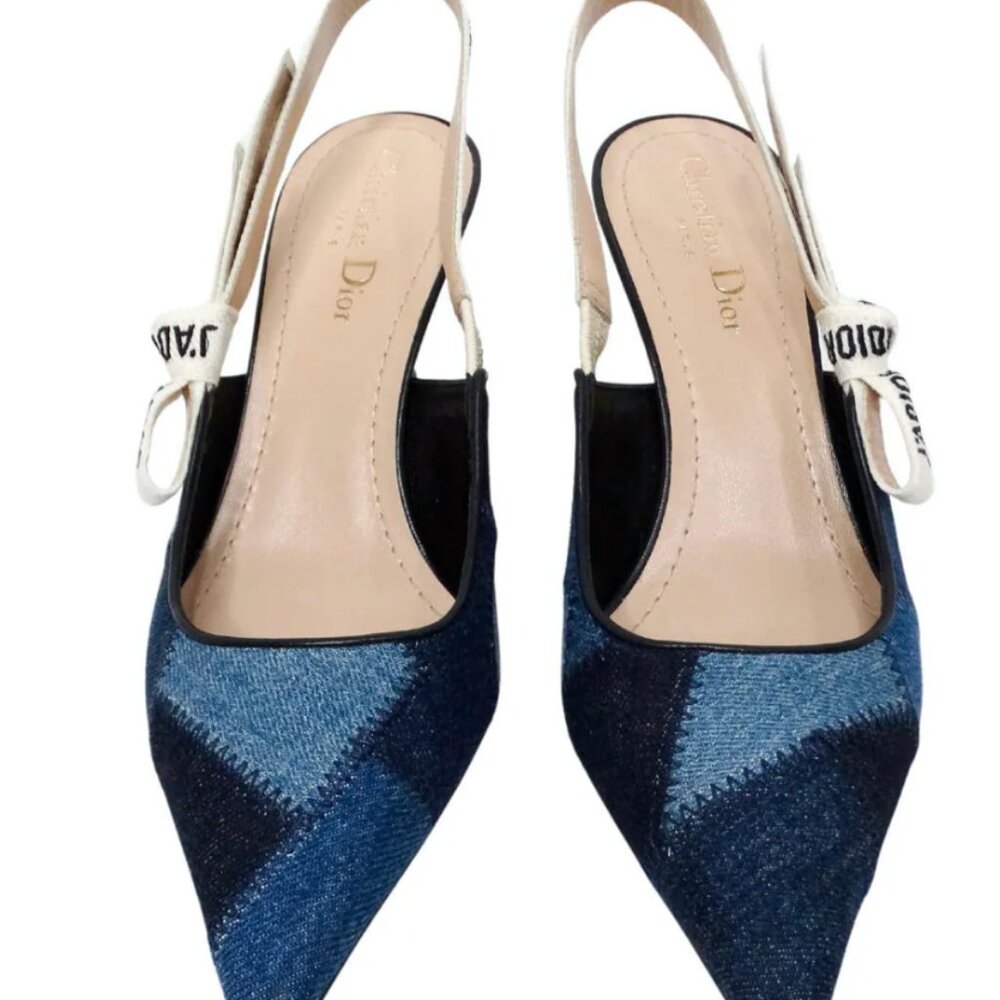 Christian Dior Patchwork Denim J'Adoir Slingback Pumps.